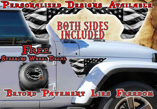 American flag fender vent decal for the JL or JT 2018 or newer 139