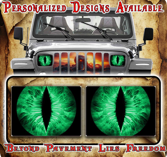 Green eyes scales decals for YJ or 5x7 headlights