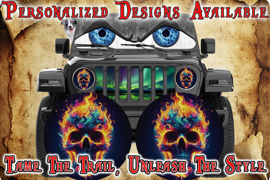 Fire skull on fire headlight decal 106