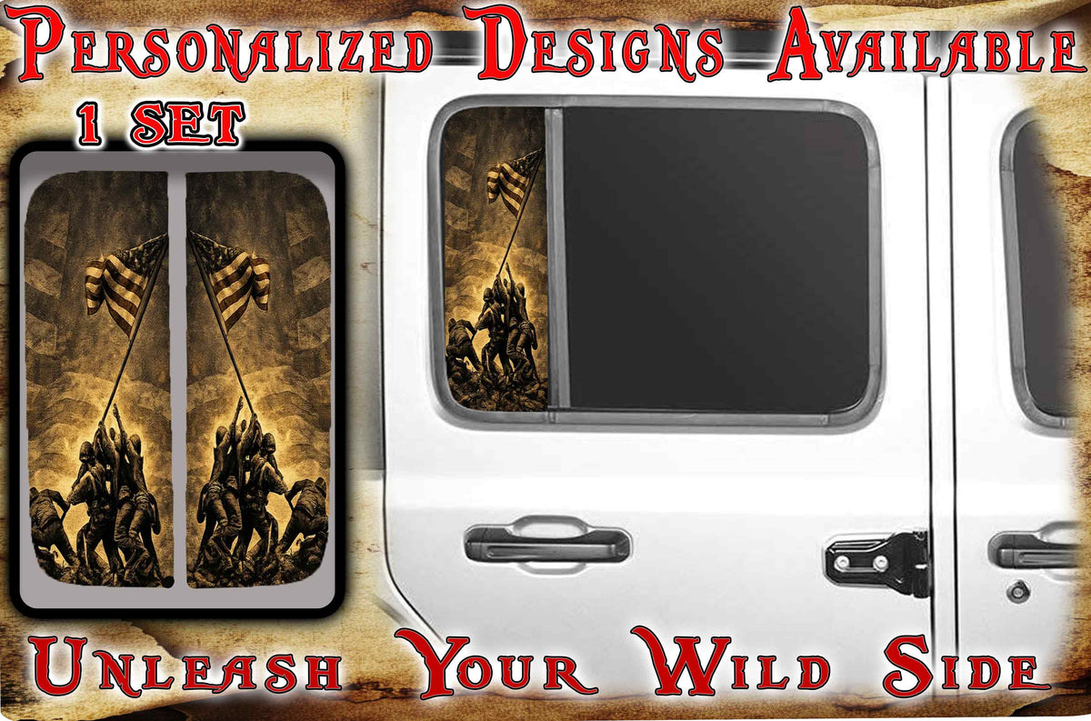 Side door window decal Raising the flag 108