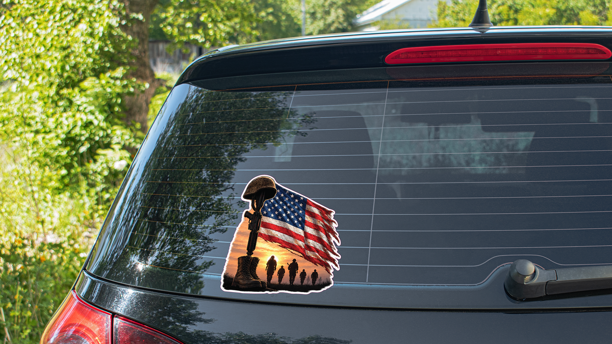 Soldiers marching American flag s1