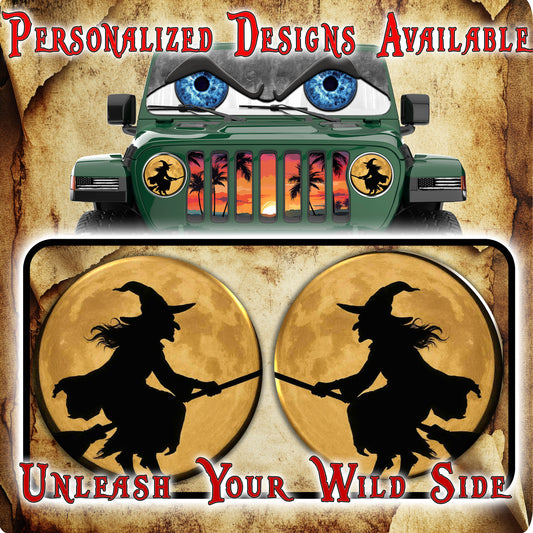 Witch and moon for a round beast headlight Decal. 29