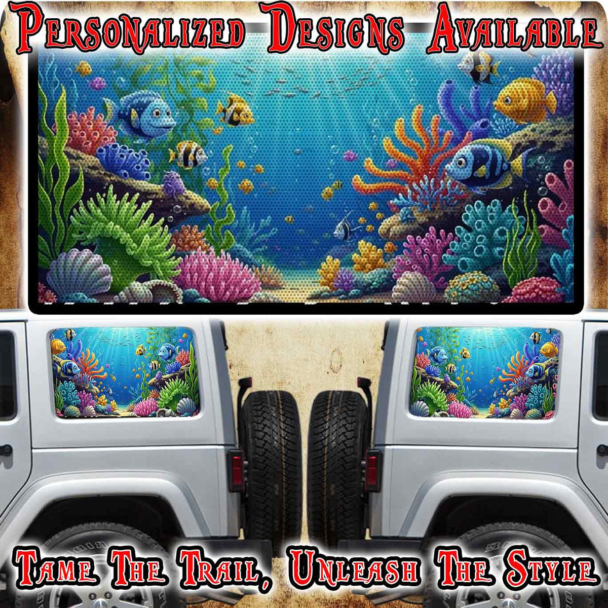 Rear quarter window see through graphic. Sea reaf