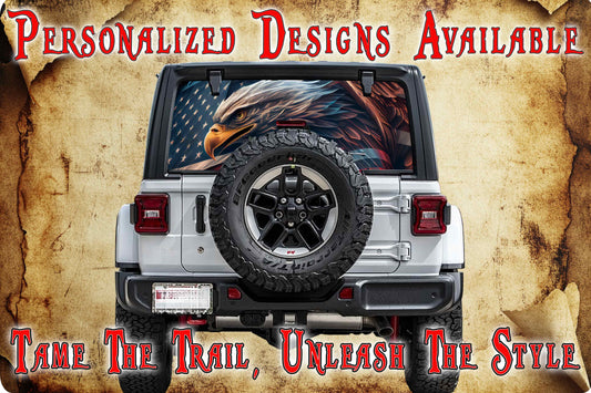 American flag eagle Rear window see through graphic.