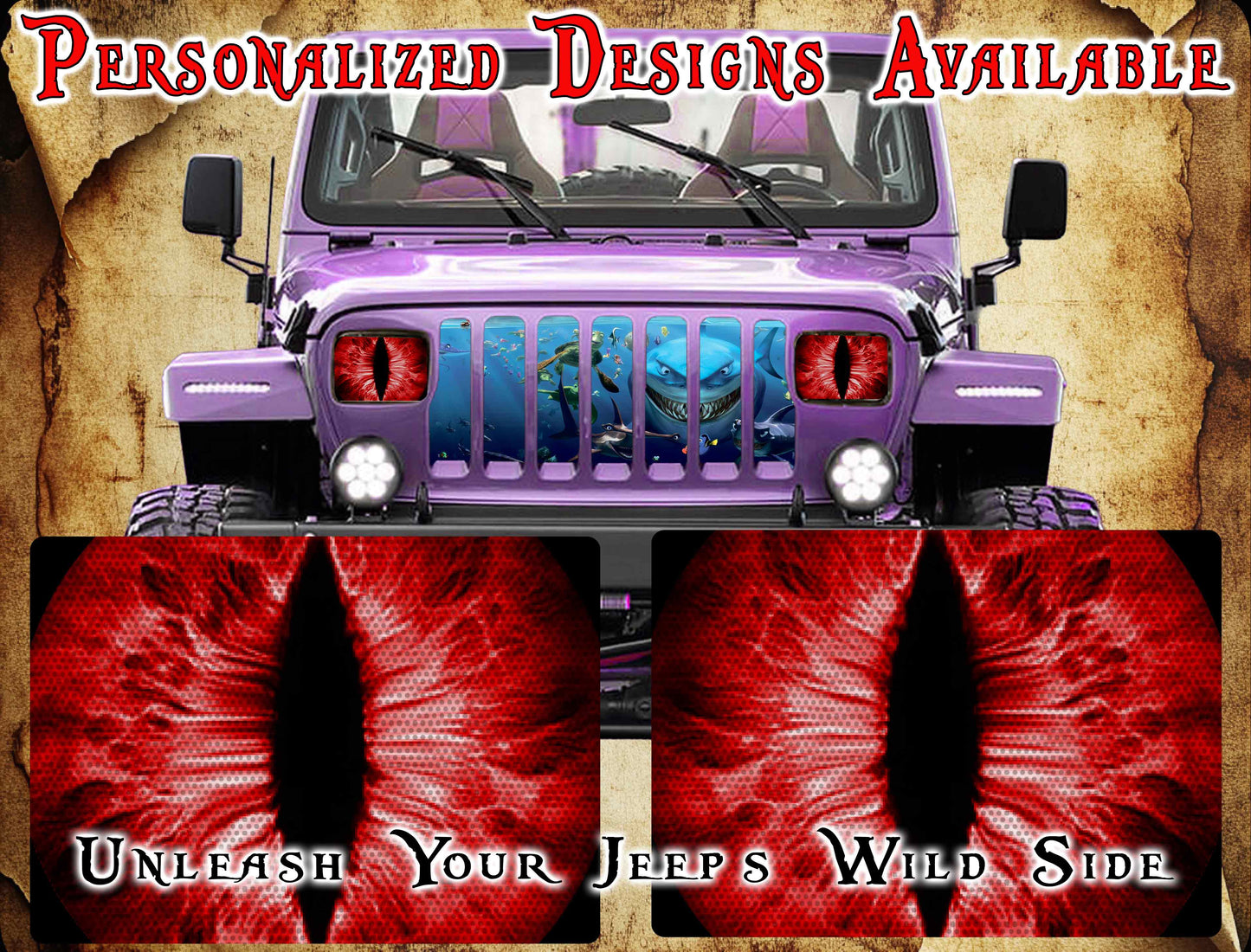 Red cat eyes decals for YJ or 5x7 headlights