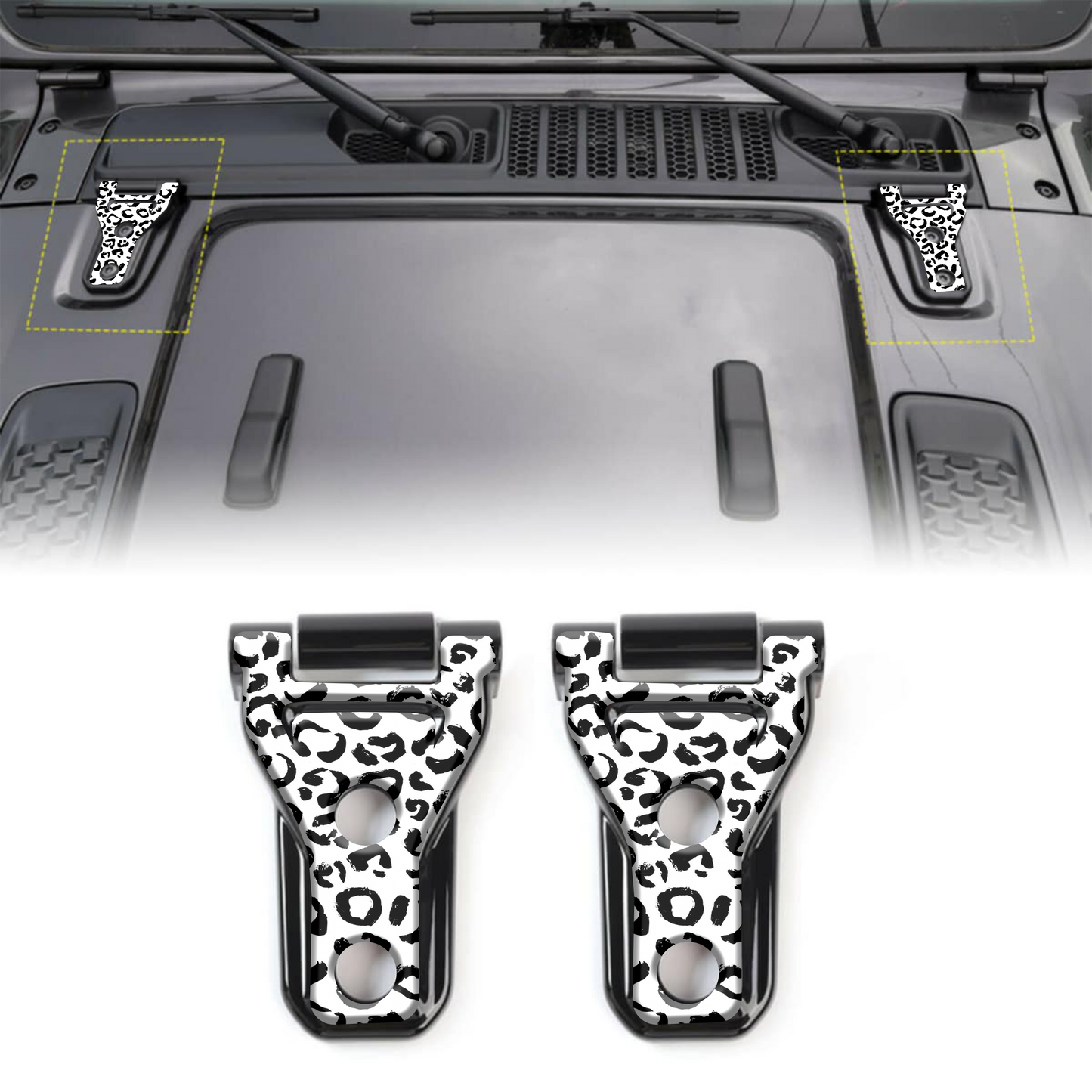 Black and white leopard print hood hinge overlay decals 44
