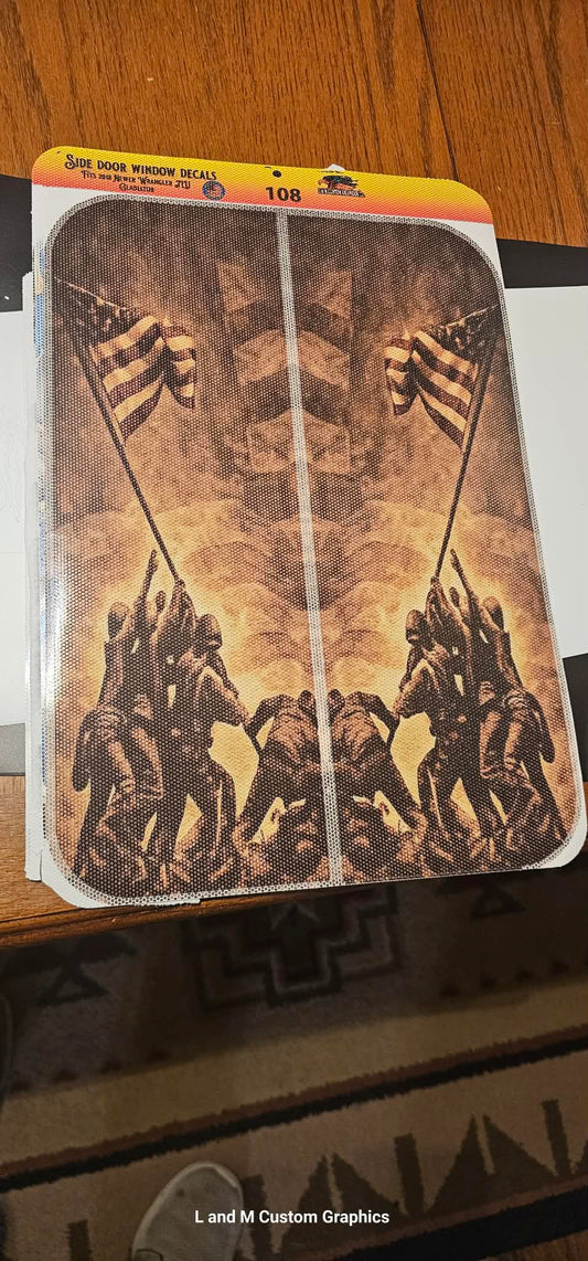 Side door window decal Raising the flag 108