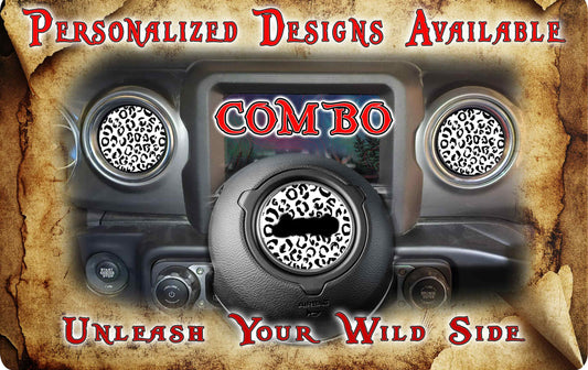 Steering wheel decal black and white leopard print 153