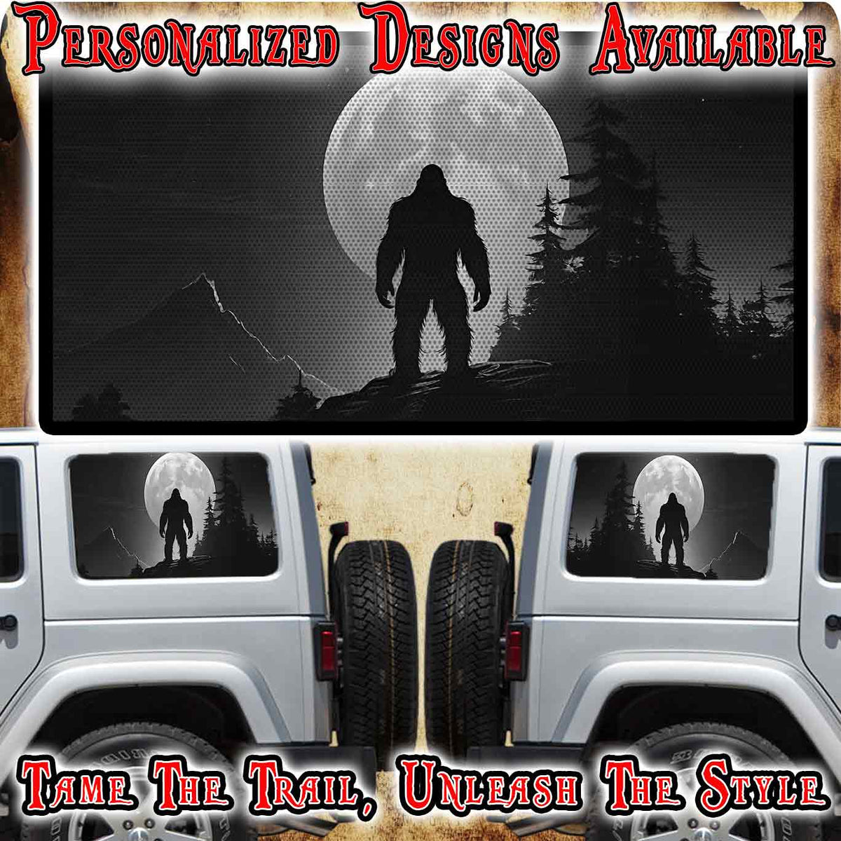 Bigfoot Rear quarter window see through graphic.