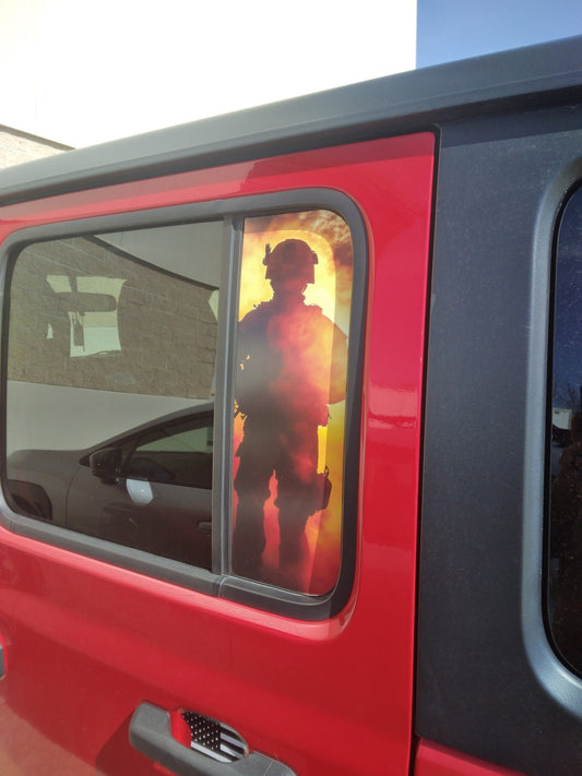 Side door window decal American soldier