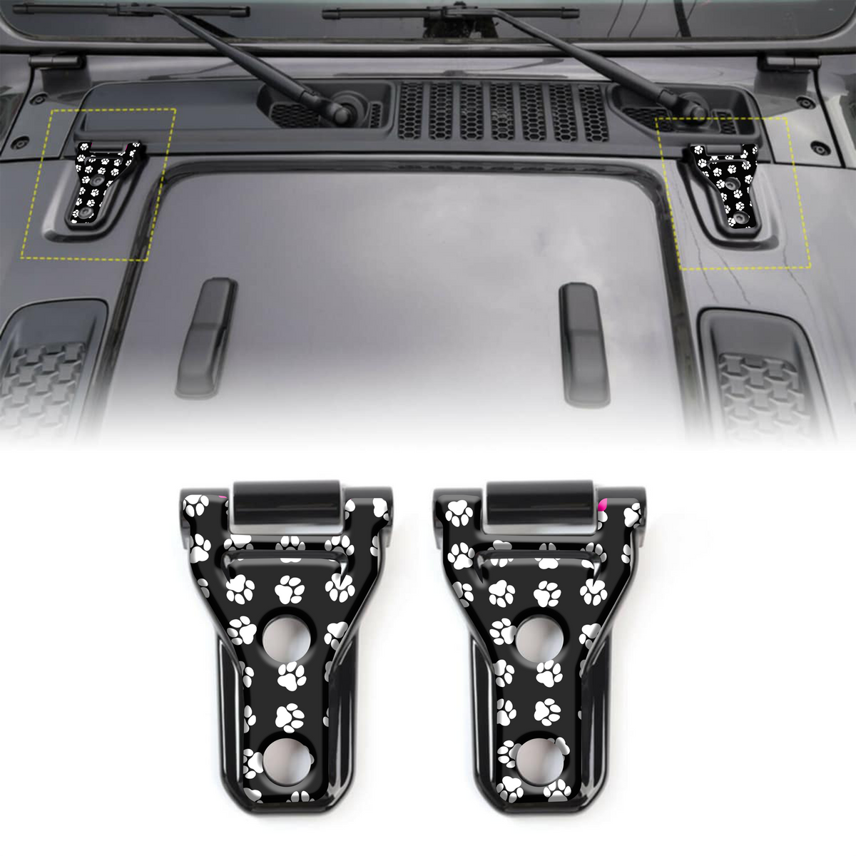 Paw prints hood hinge overlay decals 4