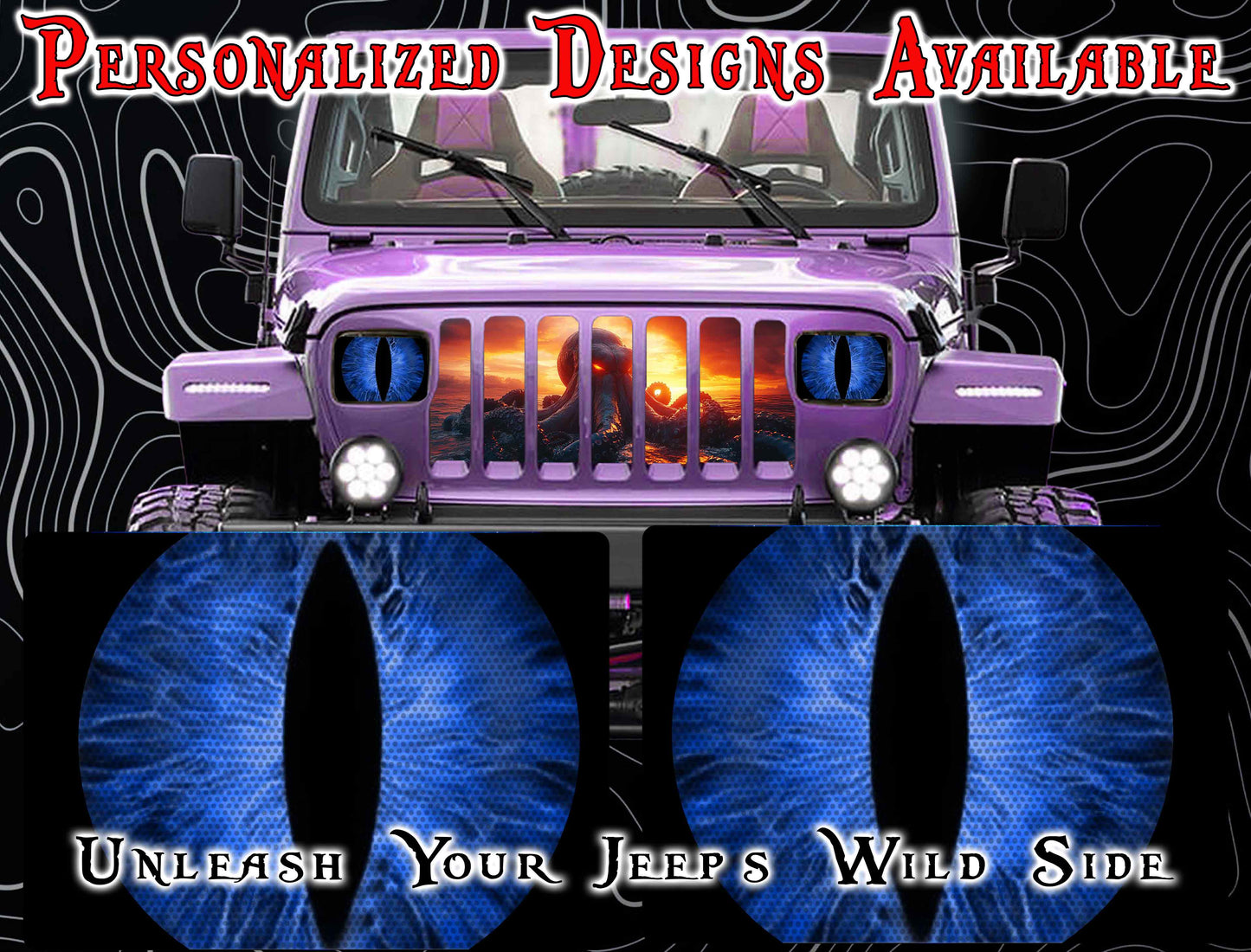 blue cat Eye decals for YJ or 5x7 headlights
