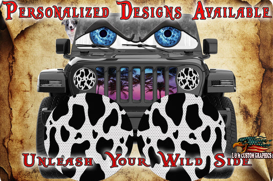 Cow print round headlight decals 61