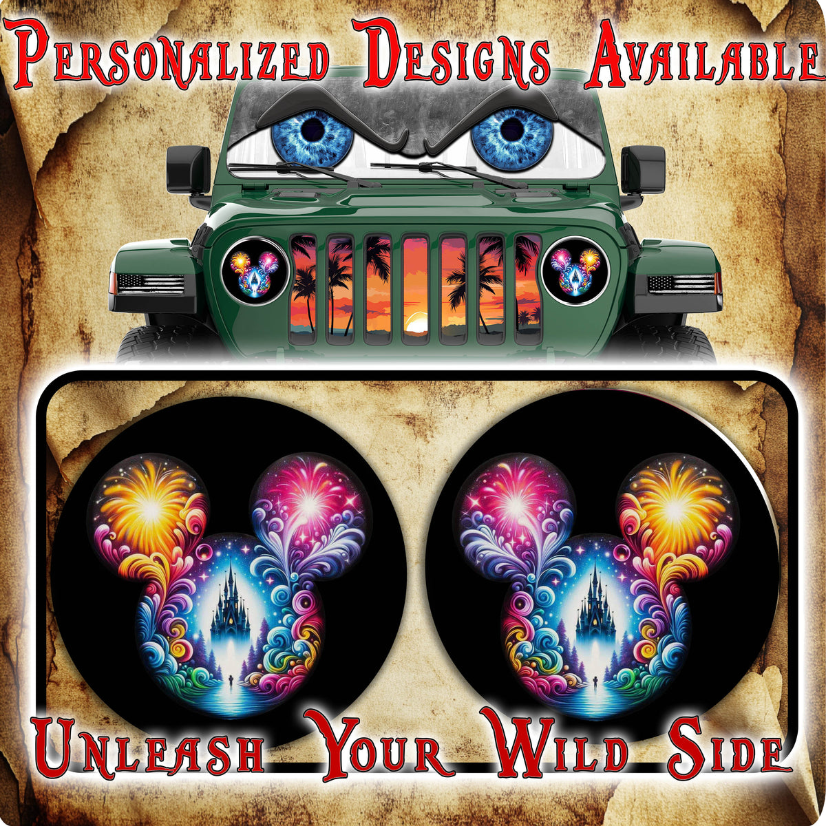 Mouse ears round headlight decals 84