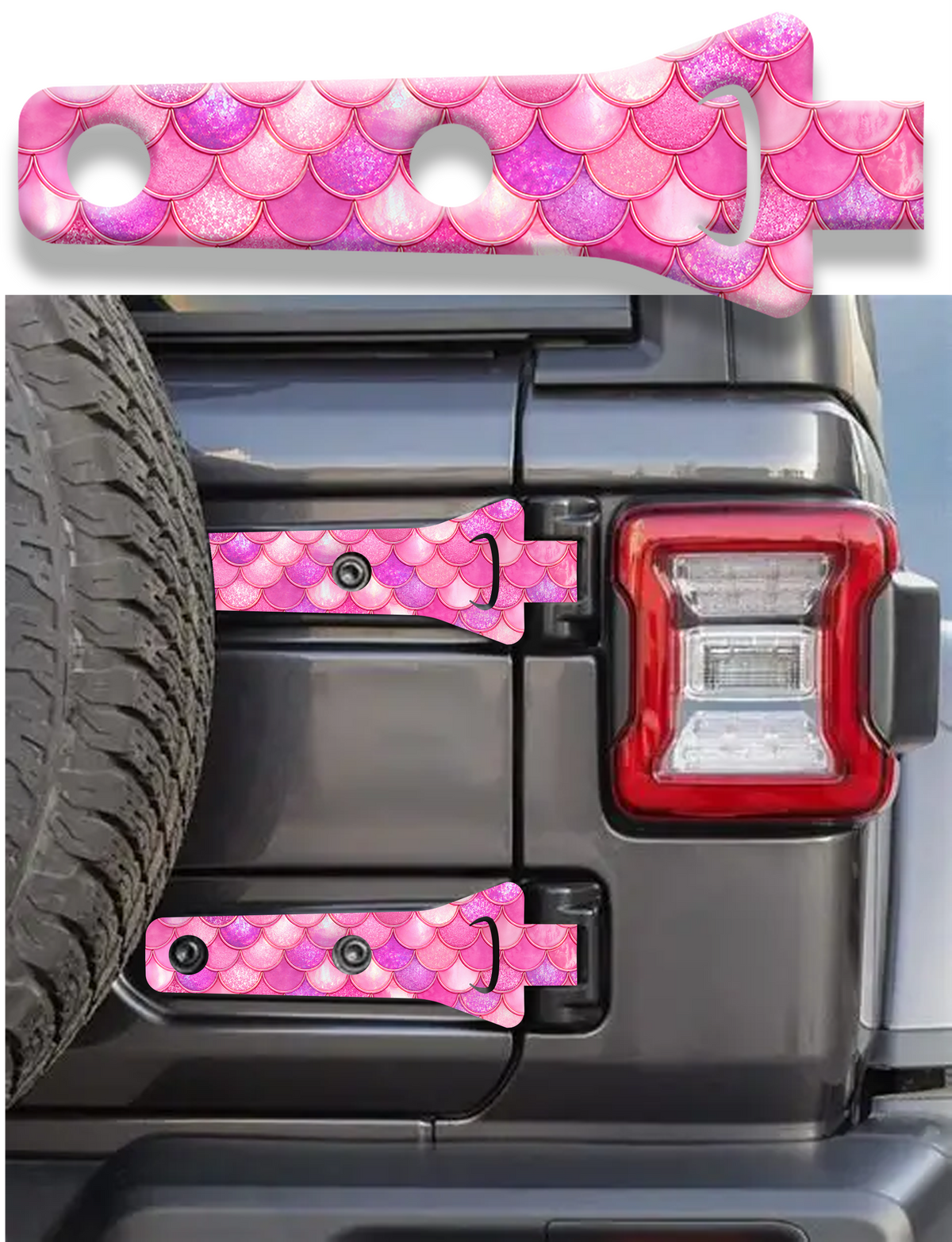 Rear gate hinge decal Pink mermaid scales print 93