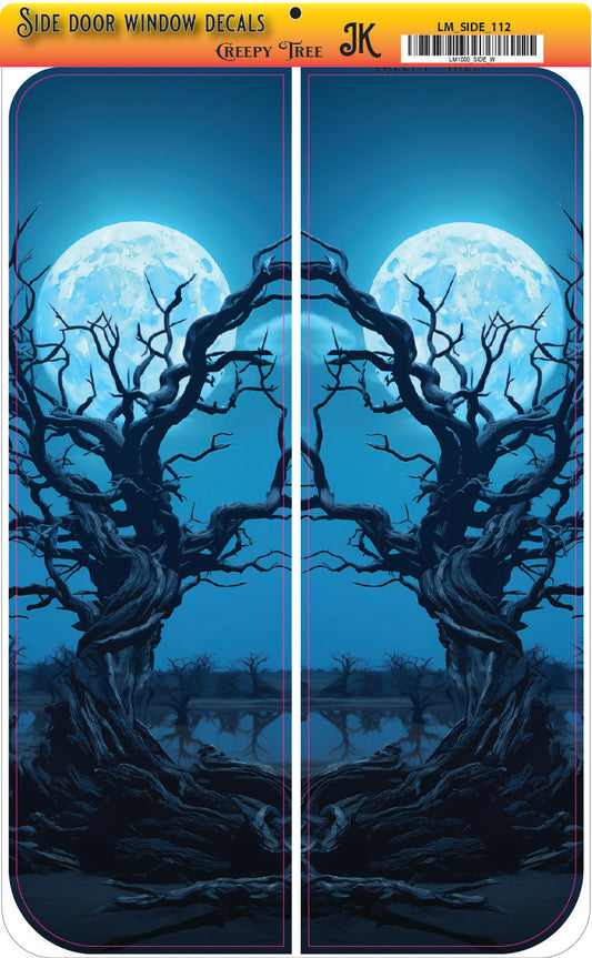 Side door window decal Creepy blue moon