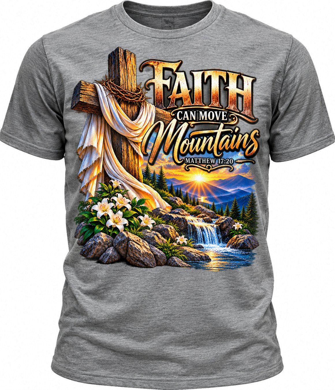 Faith Can Move Mountains Christian T-shirt gray mockup