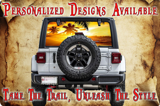 Beach sunrise Rear window see through graphic.