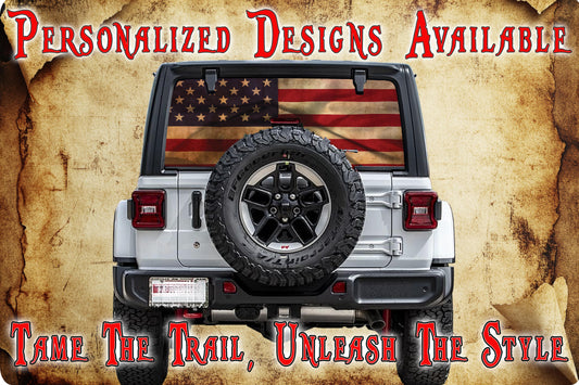 American flag Rear window see through graphic.