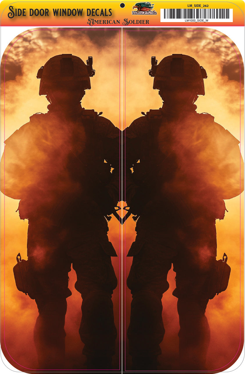 Side door window decal American soldier