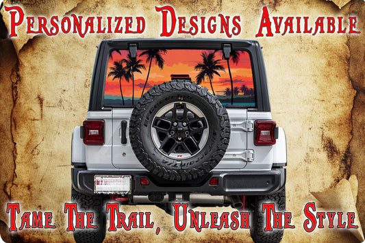 Beach sunrise Rear window see through graphic.