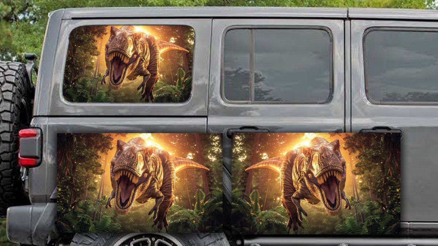 Rear quarter window see through graphic. Dino
