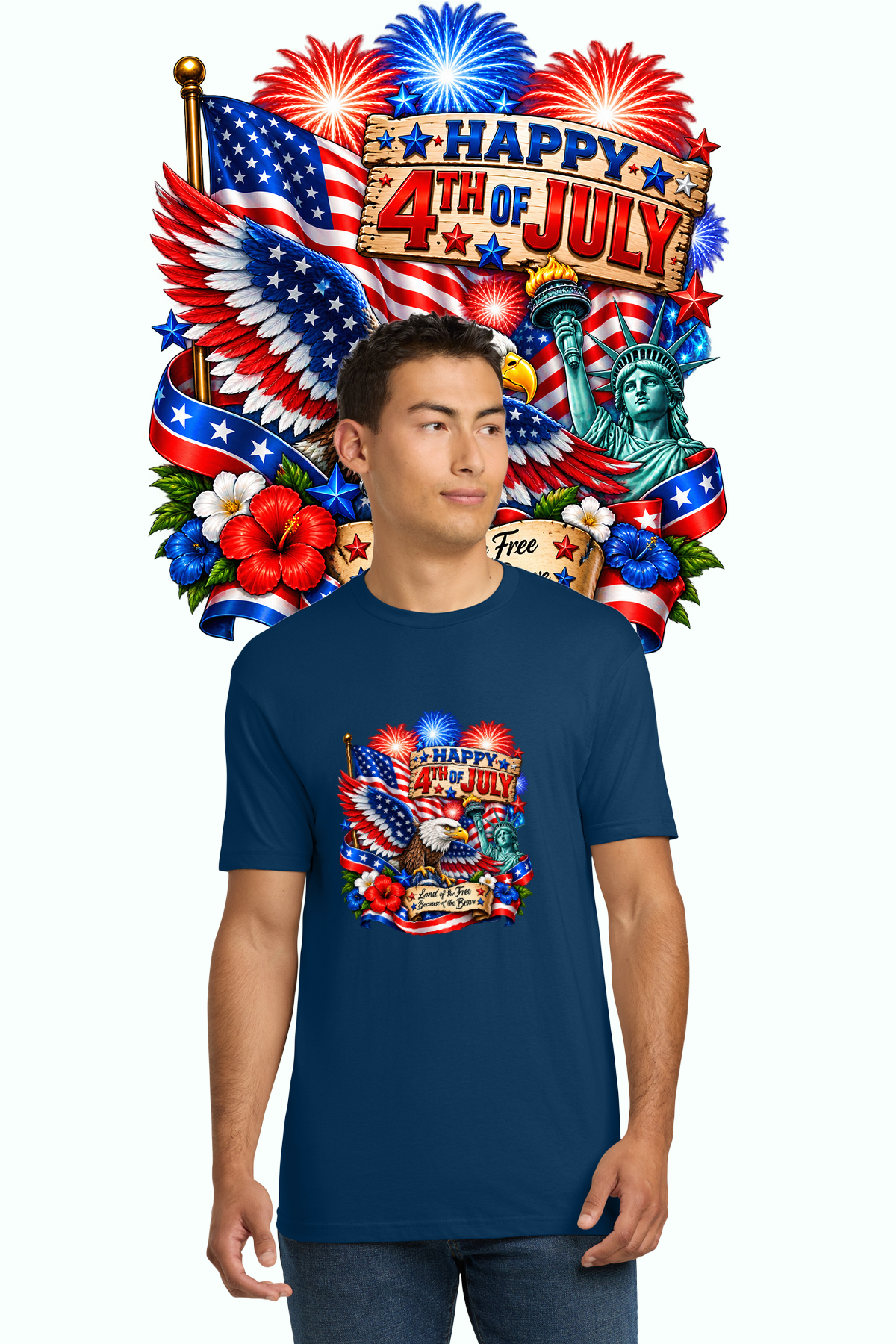 Happy 4th of July patriotic eagle T-shirt in navy blue