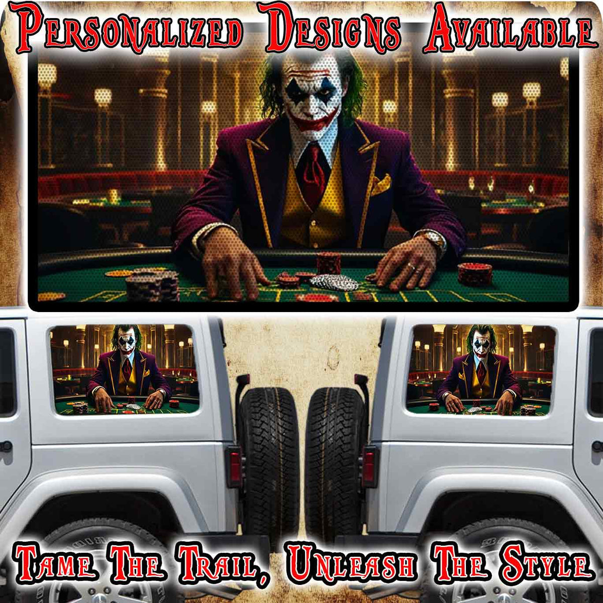 joker web print Rear quarter window see through graphic.