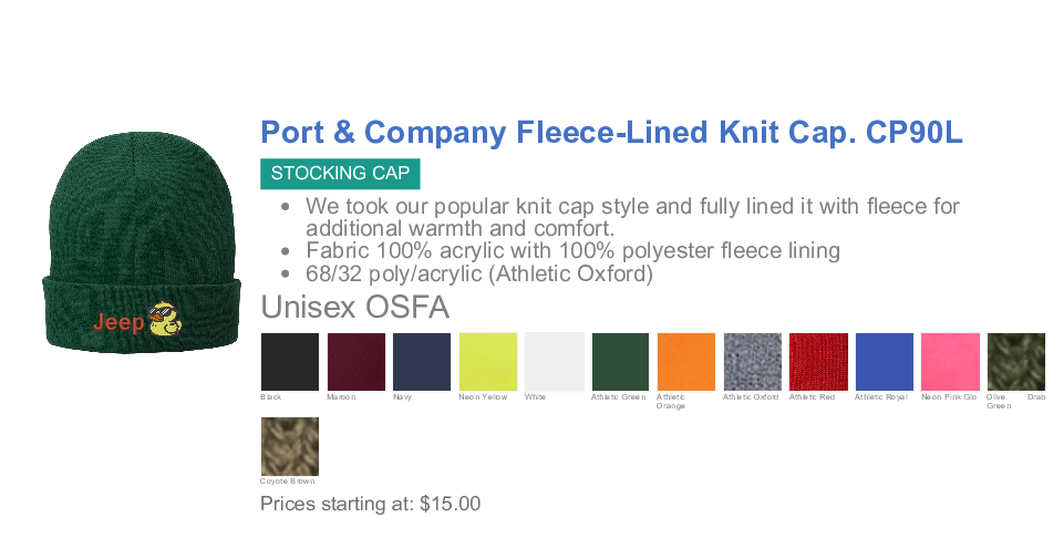 Embordered stocking hat