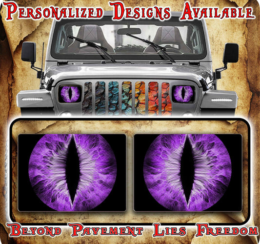 Purple Eye decals for YJ or 5x7 headlights