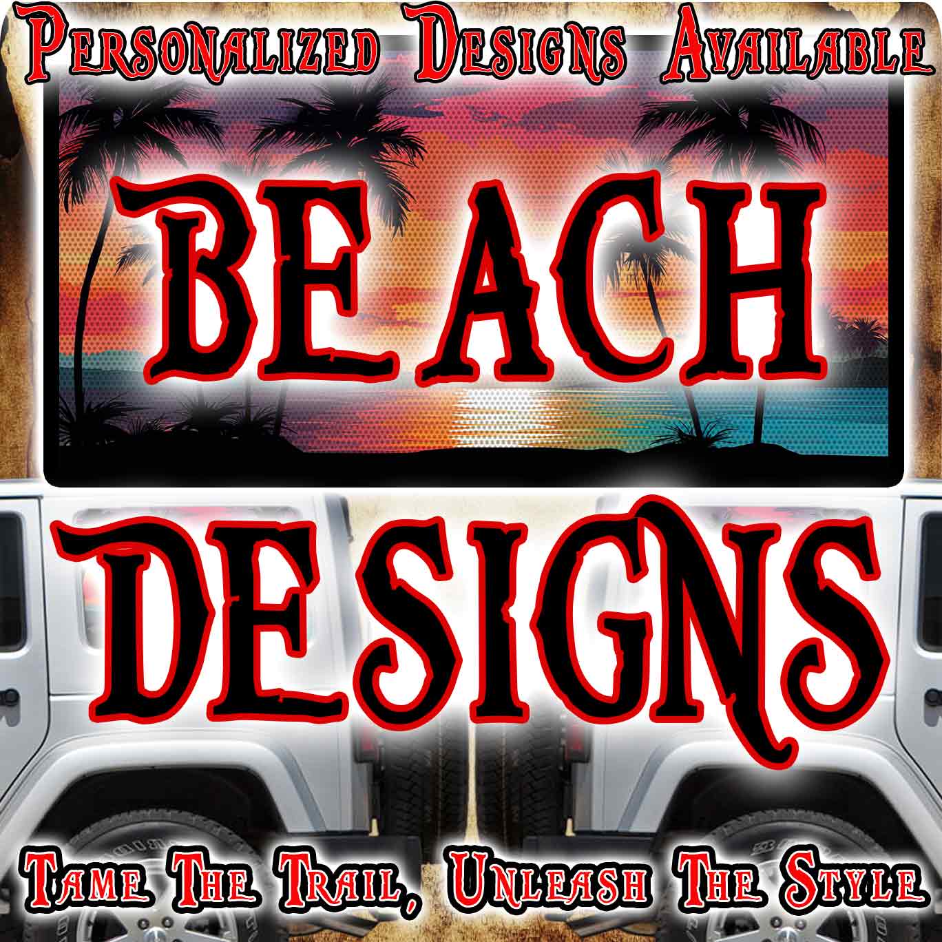 Rear side window wrap beach life