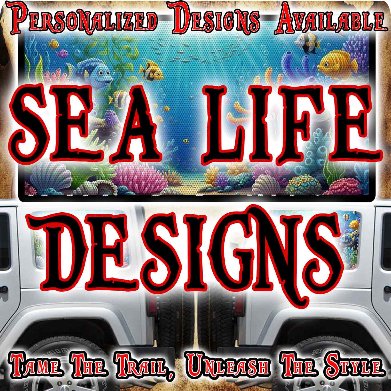 Rear side window wrap Sea life