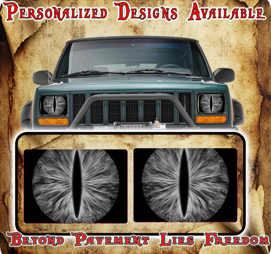 Black and white Eye decals for YJ or 5x7 headlights