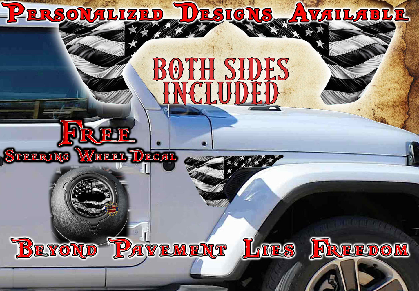 American flag fender vent decal for the JL or JT 2018 or newer 3