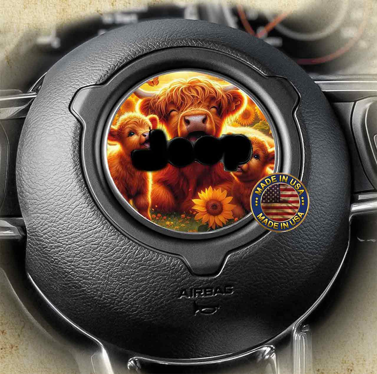 Steering wheel decal baby highland cow