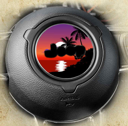 Steering wheel decal beach palm trees