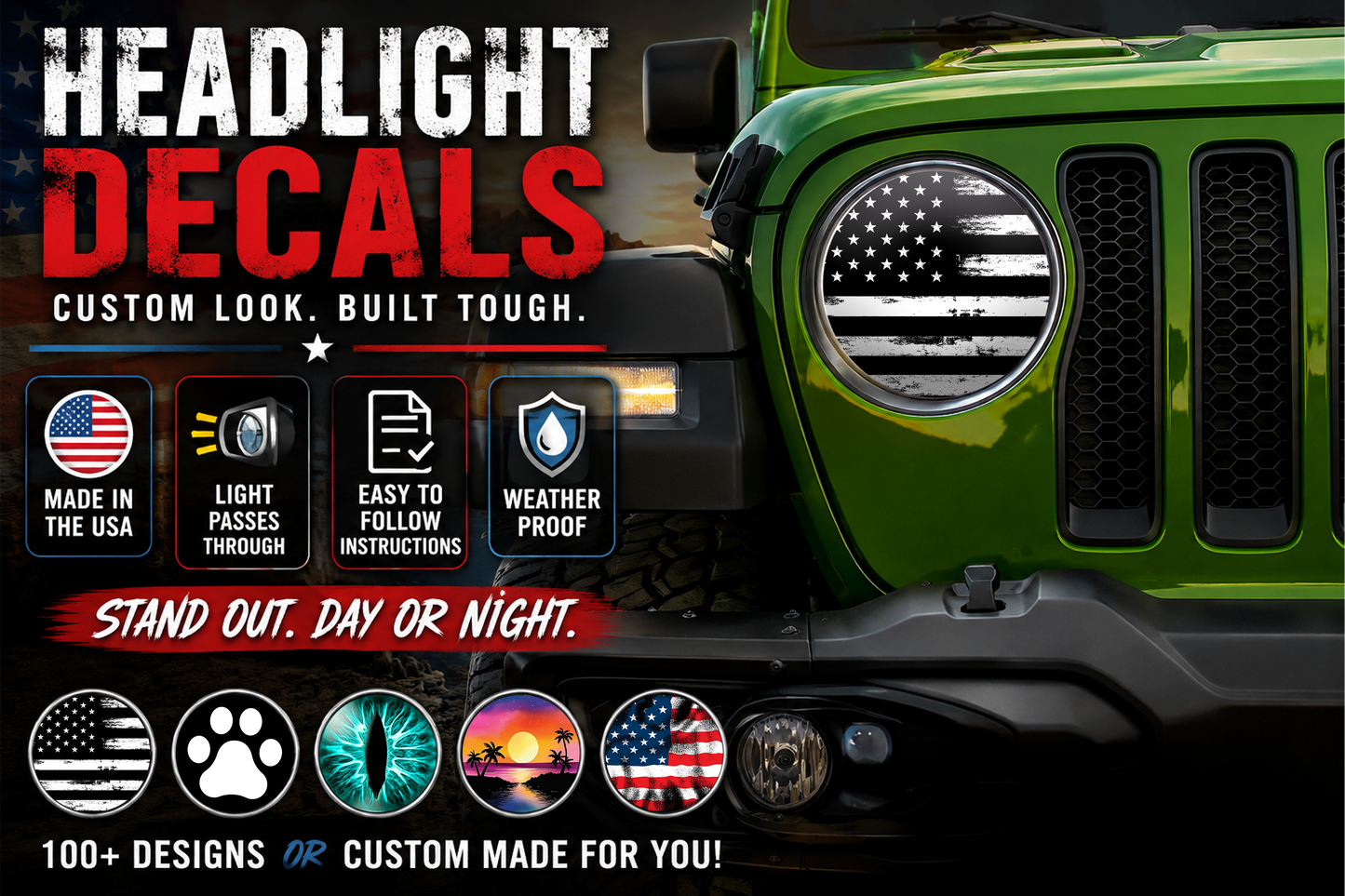Black and white American flag headlight decal 28