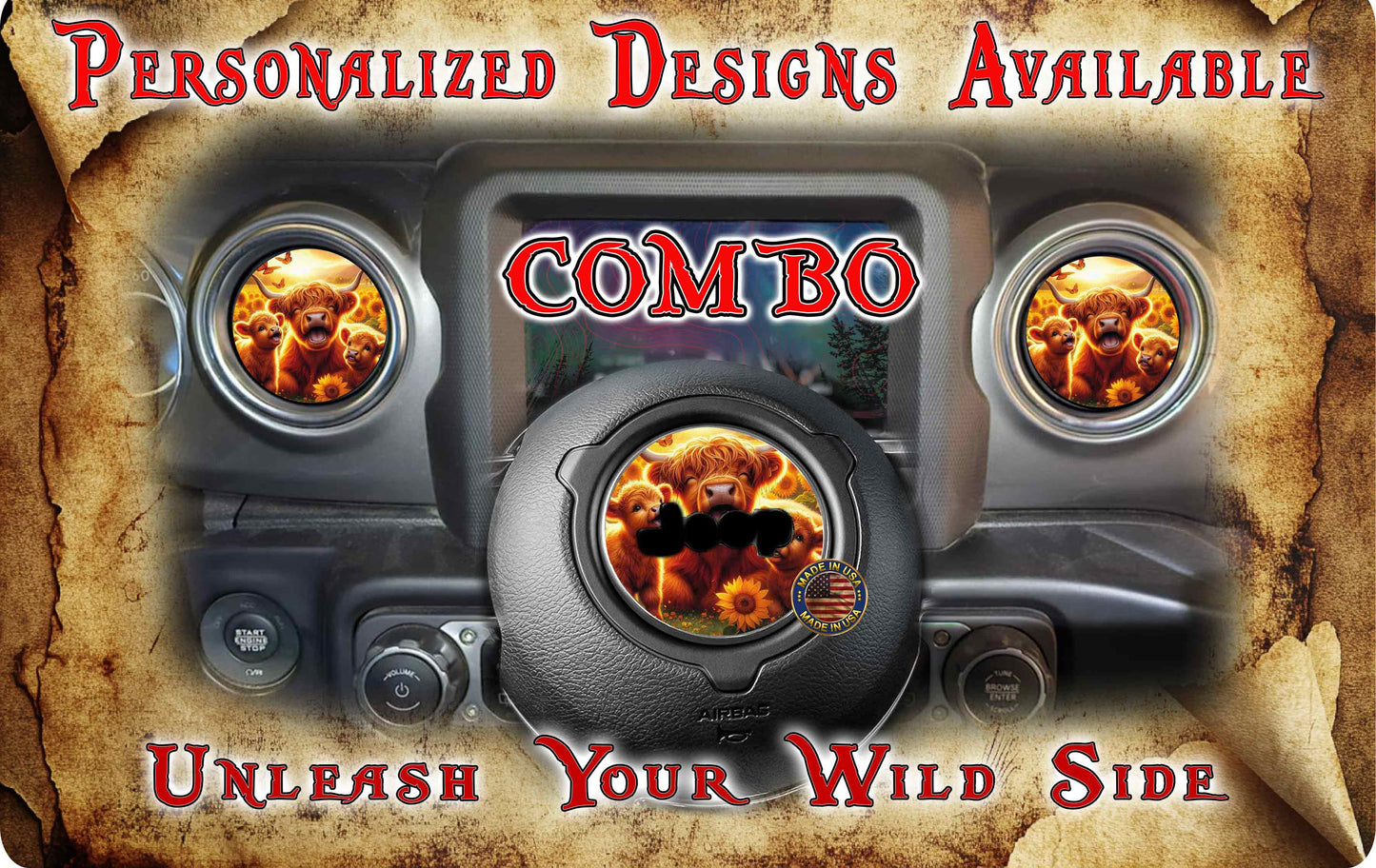 Steering wheel decal baby highland cow