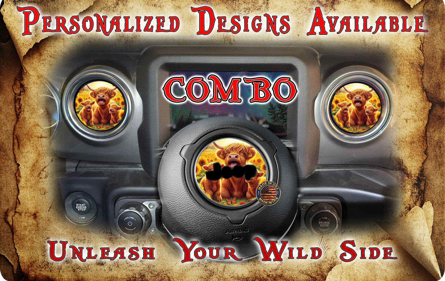 Steering wheel decal baby highland cow