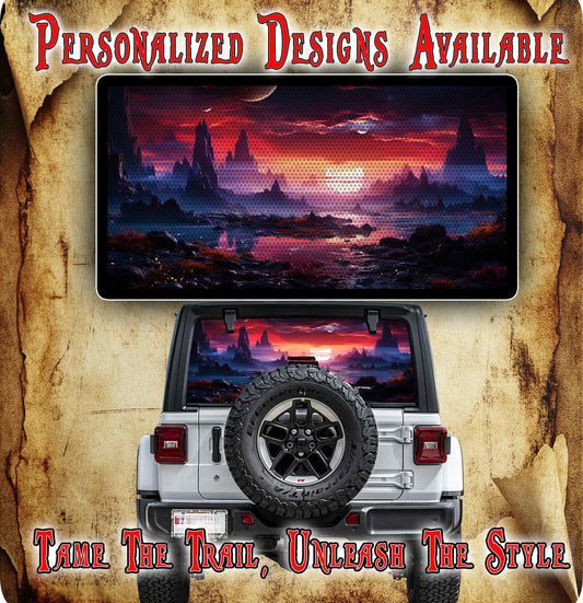 Fantasy landscape Rear window see through graphic.