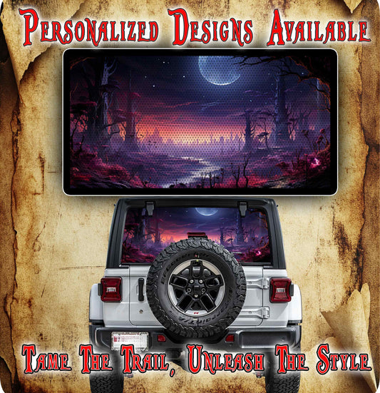 Fantasy landscape Rear window see through graphic.