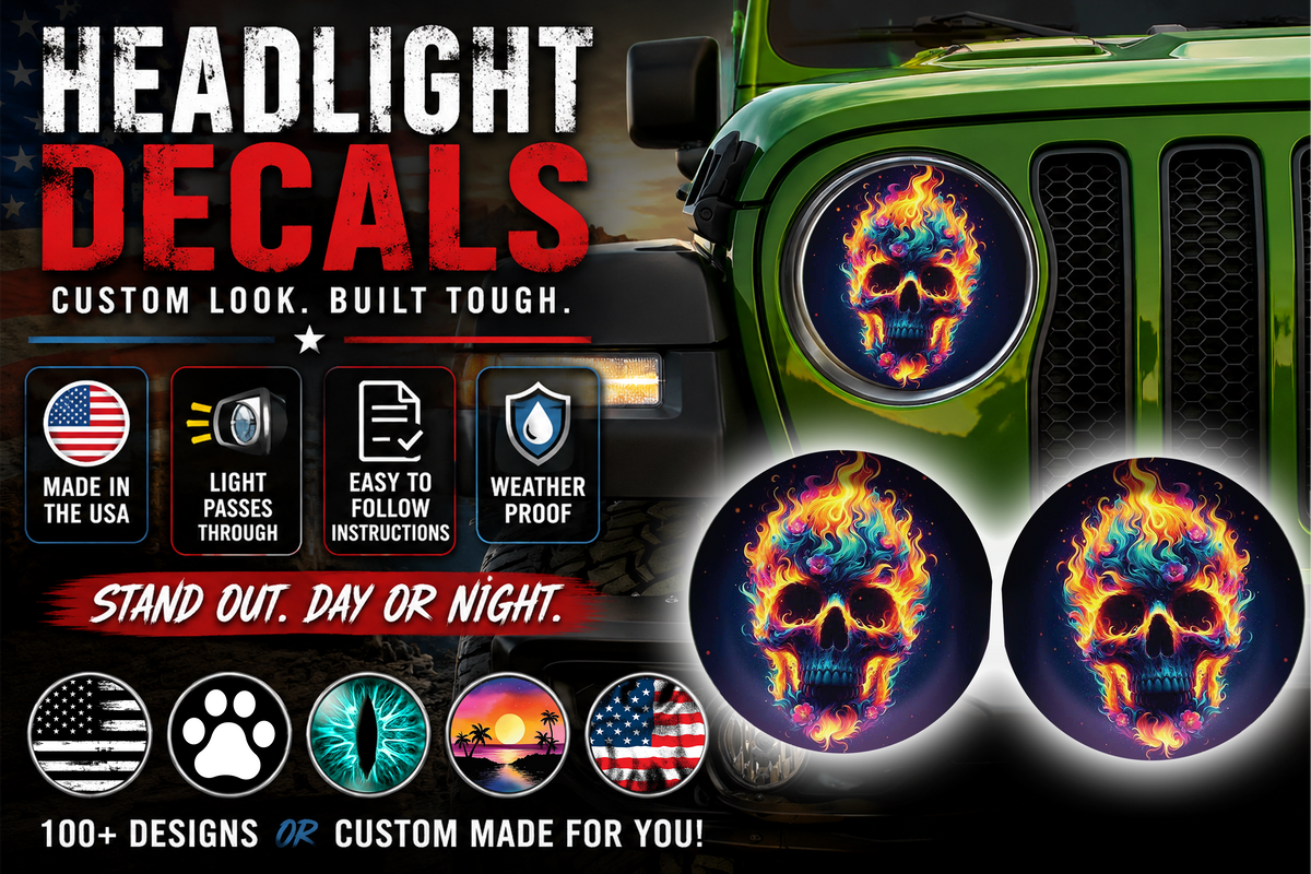 Fire skull on fire headlight decal 106