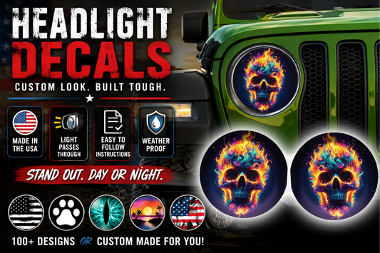 Fire skull on fire headlight decal 106