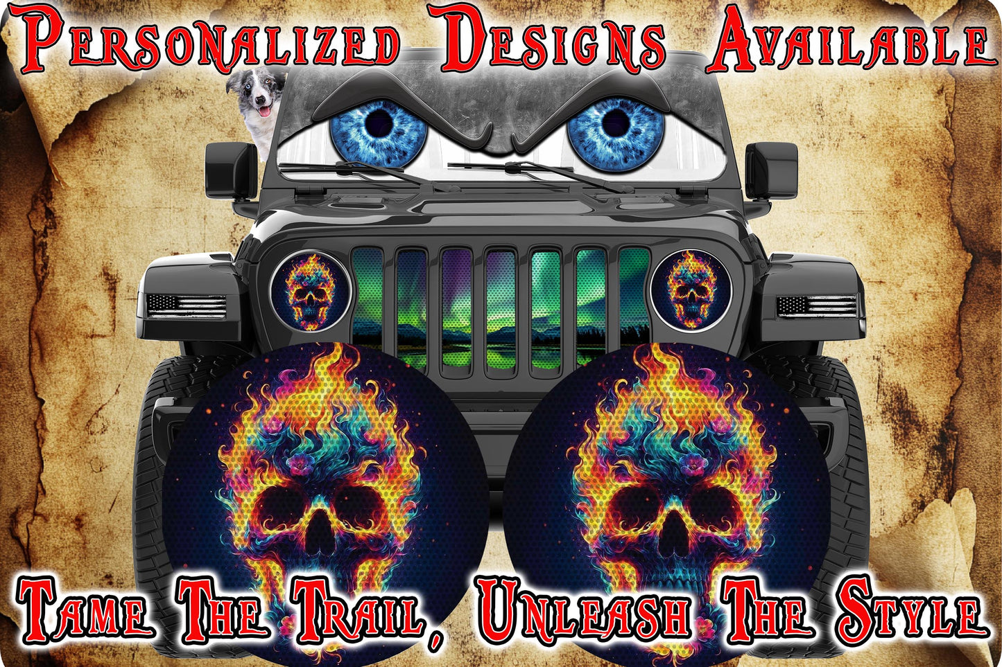Fire skull on fire headlight decal 106