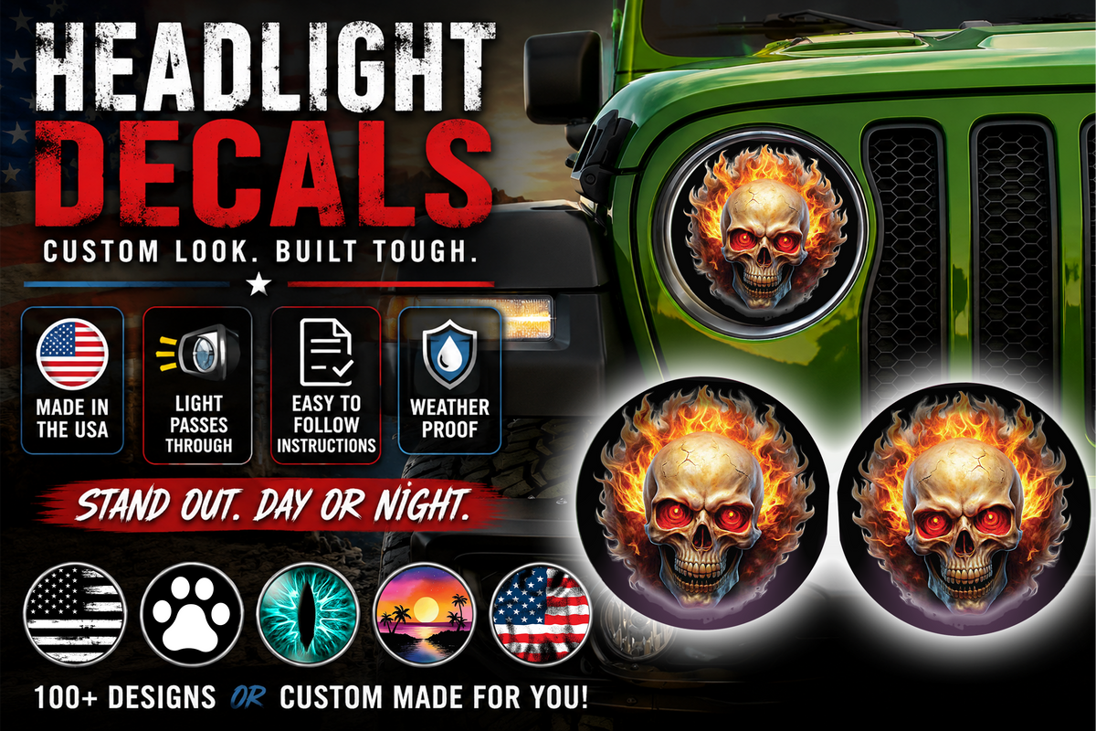 Fire skull on fire headlight decal 108