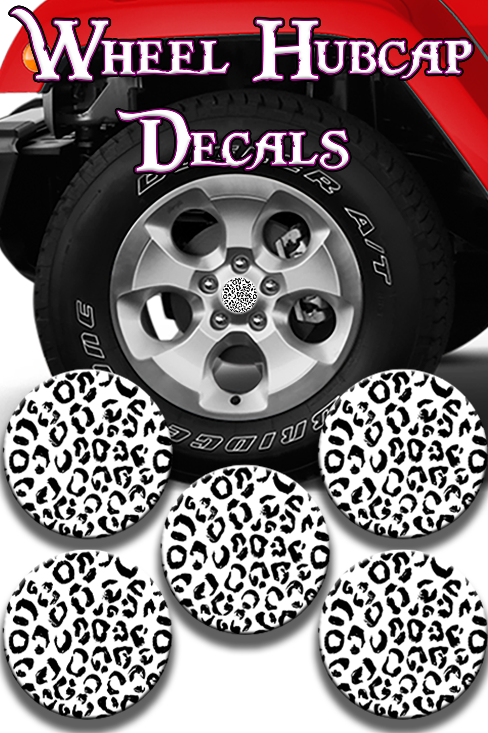 Black and white leopard print  Hub cap decal 10