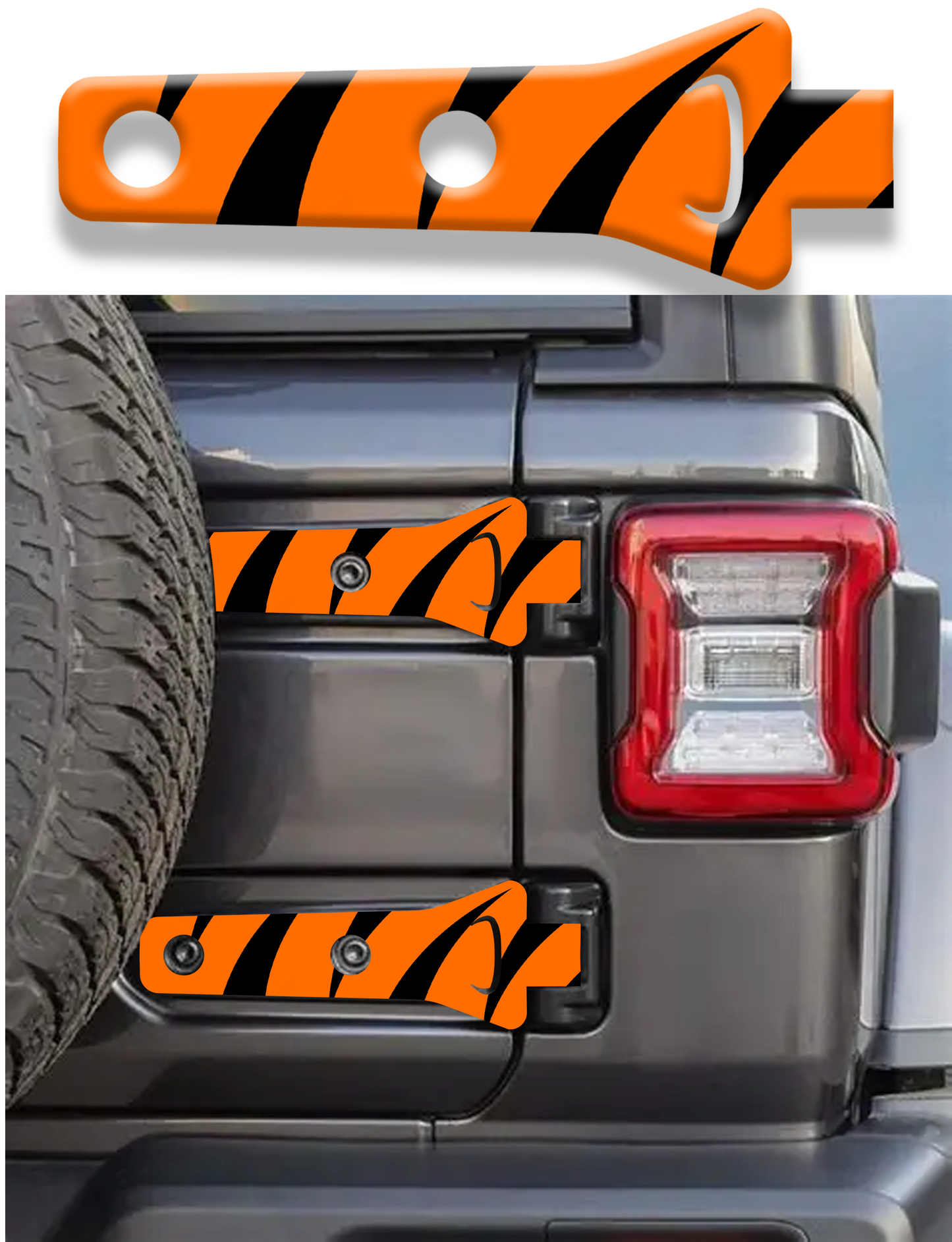 Rear gate hinge decal Tiger strip 12