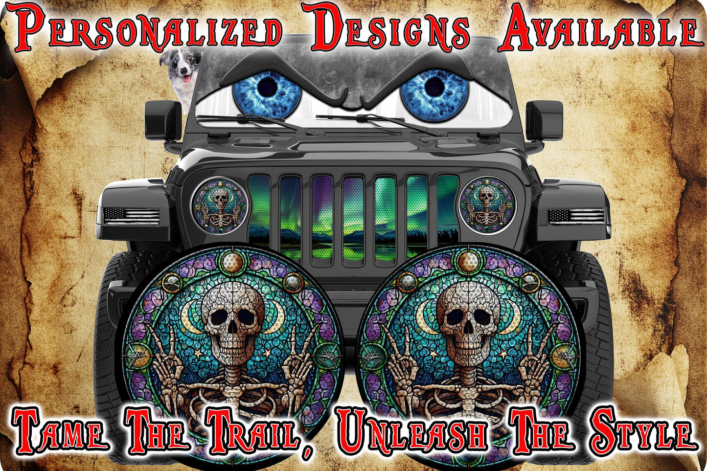 Skeleton stained glass round headlight decals 12