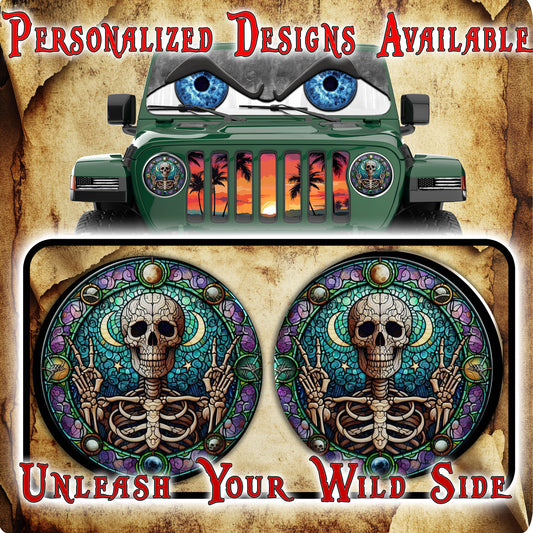 Skeleton stained glass round headlight decals 12