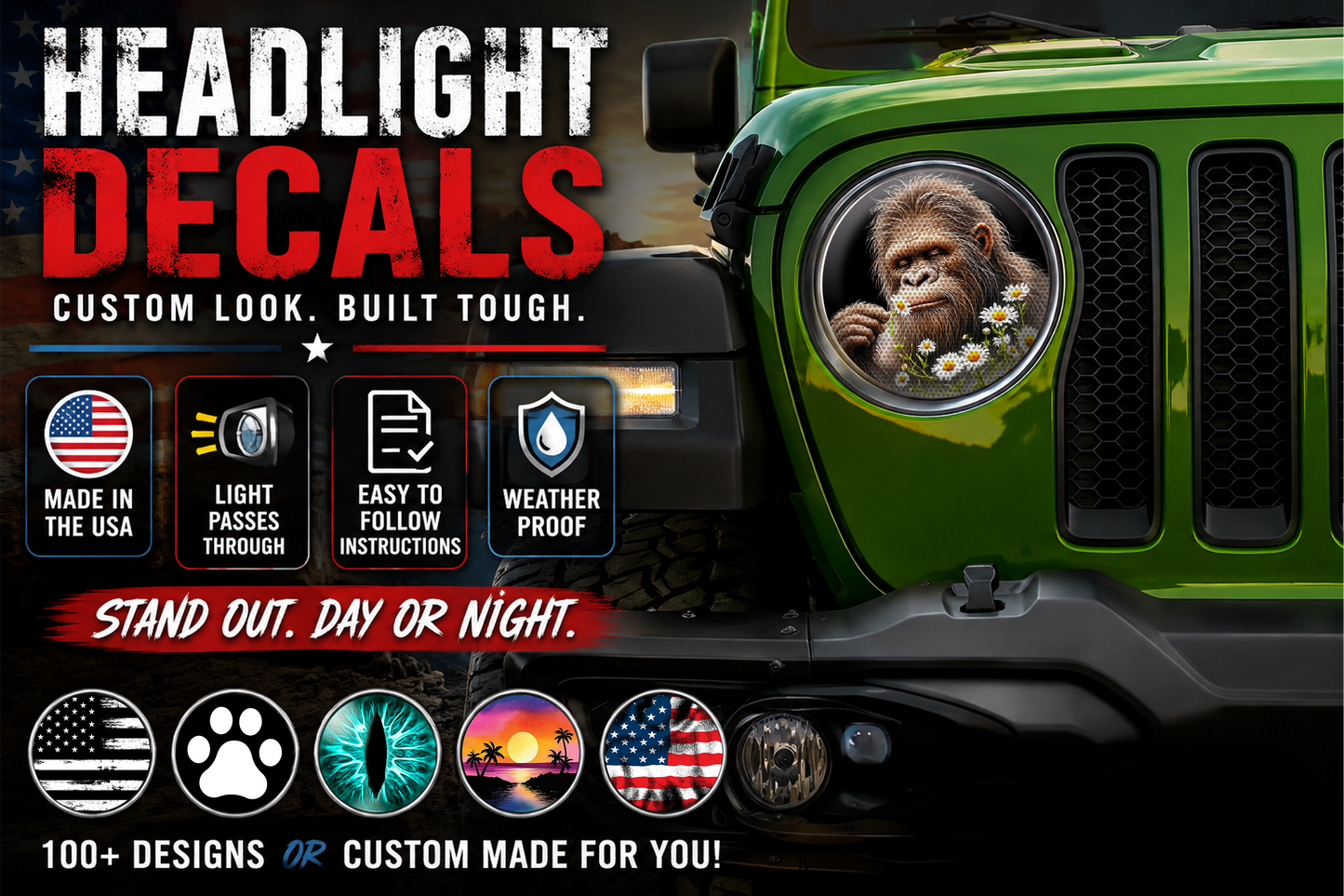 Bigfoot flowers round headlight decals 154